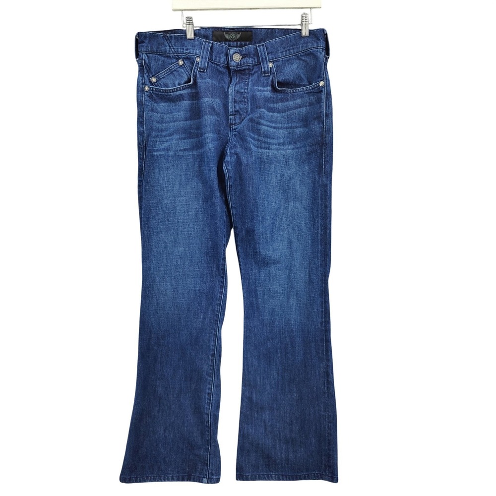 Rock & Republic Mens Y2K Rocker Henlee Bootcut Jeans 36 Blue Studded Distressed